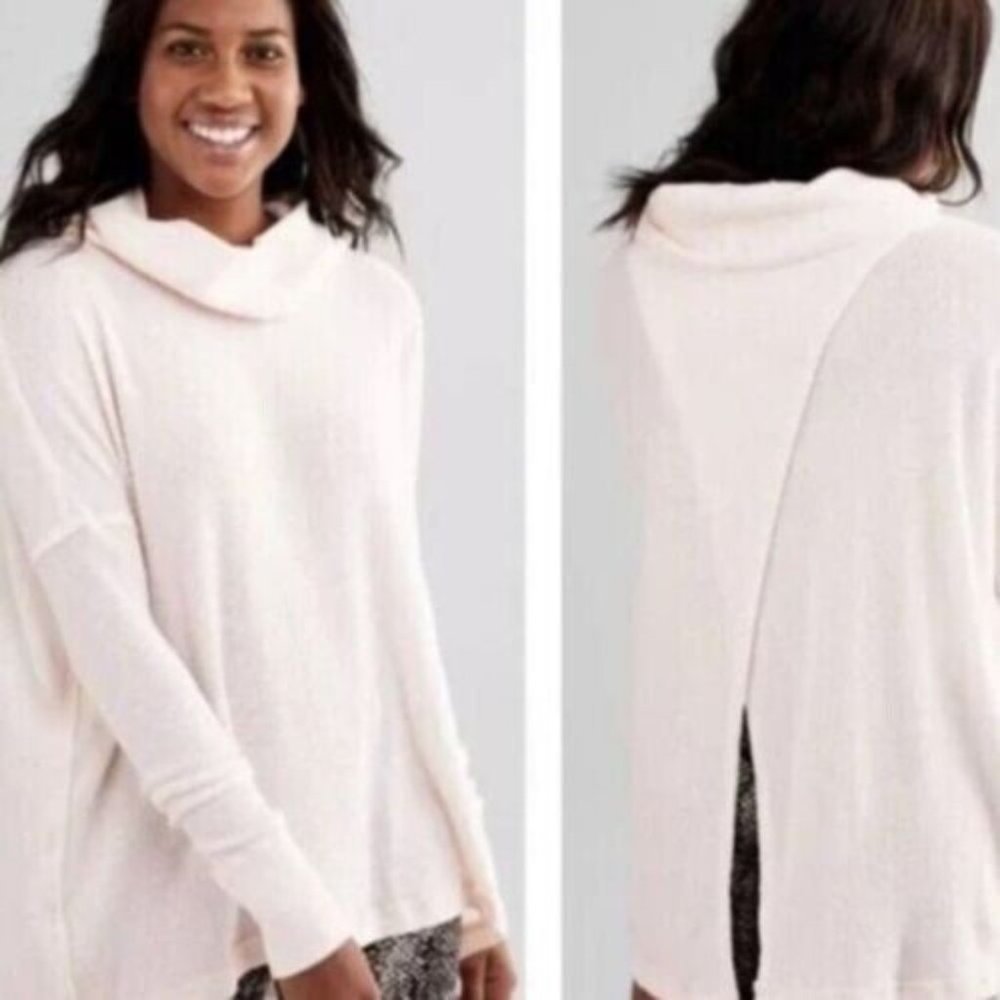 Free People Juicy Long Sleeve Top Cowl Neck Thermal Oversize Stone Cold Beige XS - Picture 2 of 5